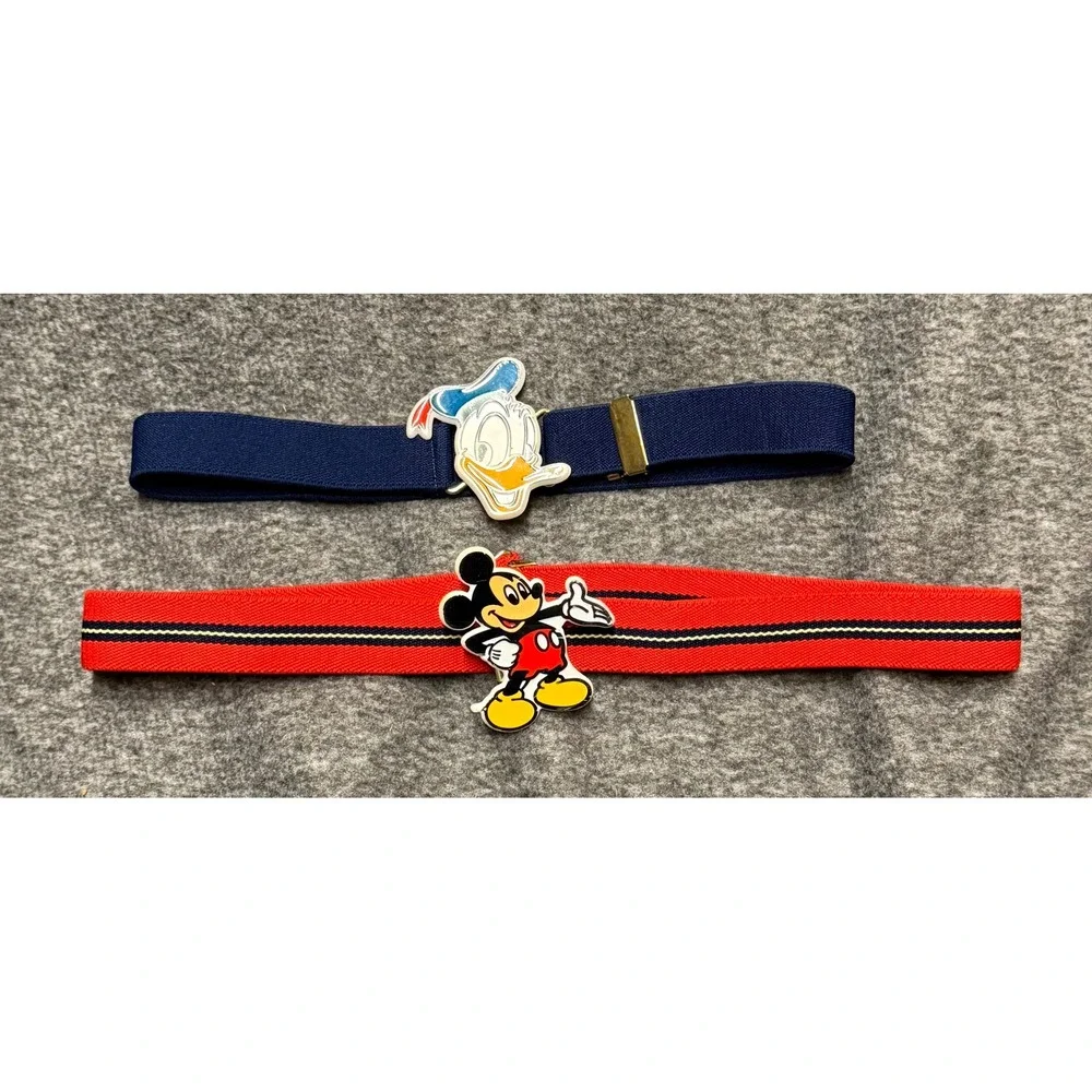 Vintage LEE Disney Mickey Mouse Donald Duck Elastic Cinch Belts Set of 2